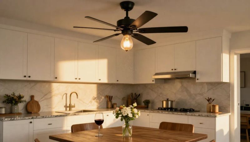 Electrician installing a ceiling fan in a San Antonio home