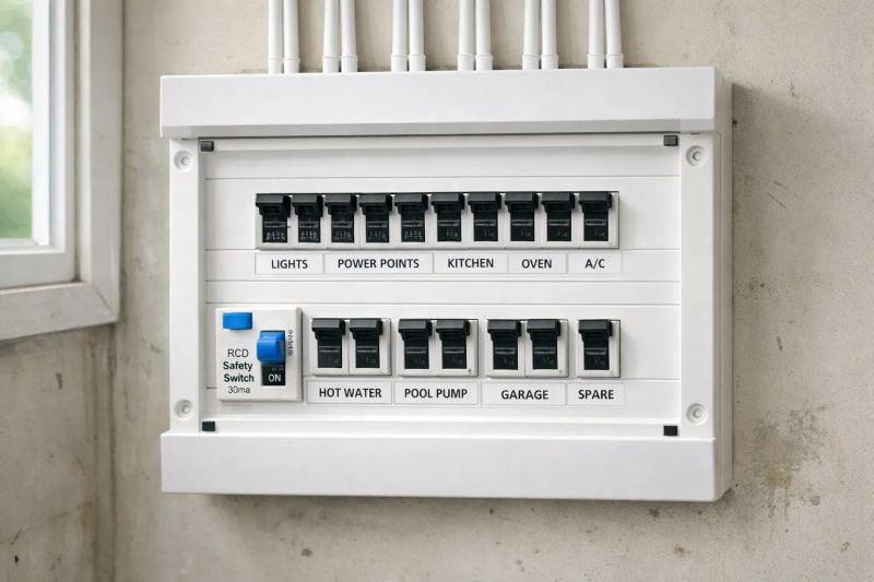 Modern electrical breaker panel and electrician tools prepared for a San Antonio panel upgrade